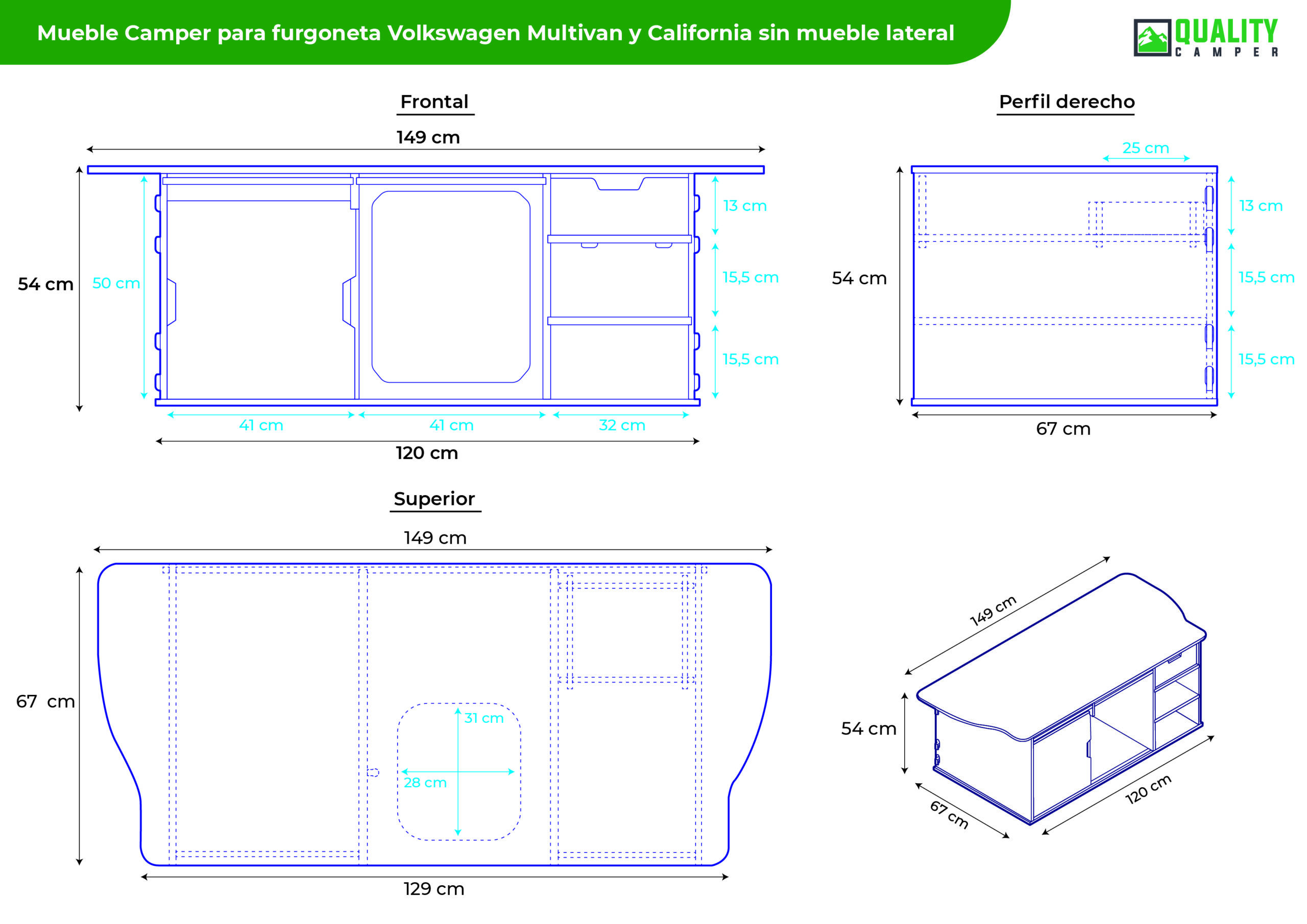 MUEBLE CAMA Quality Camper para Volkswagen Multivan y California sin mueble lateral - Imagen 8