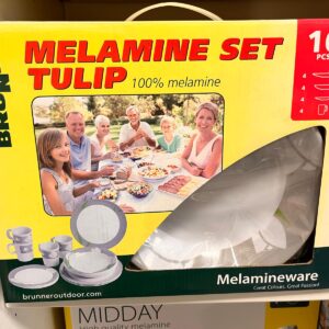Brunner vajilla de camping/caravana Brunner Tulip de 16 piezas (4 platos llanos, 4 platos hondos, 4 cuencos y 4 tazas) fabricada en melamina.